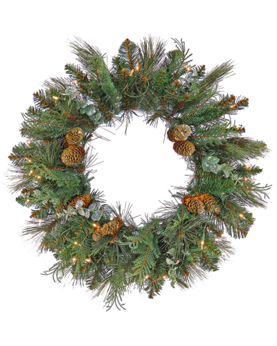 First Traditions 24in North Conway Wreath With Battery Operated Led Lights & Timer In Green