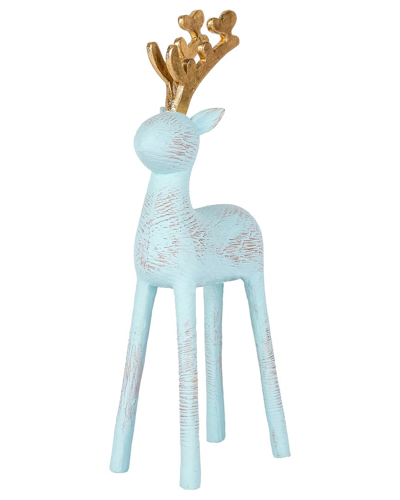 First Traditions 9in Pastel Blue Woodgrain Deer Figurine