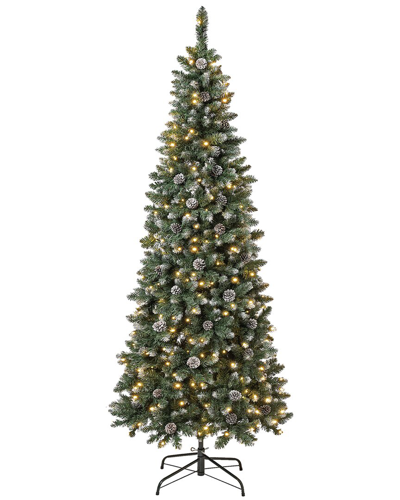 First Traditions 7.5ft Oakley Hills Snow Slim Tree 350 Warm White Led Lights In Green