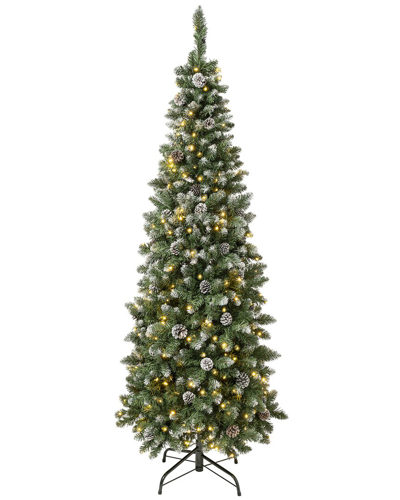 First Traditions 6ft Linden Spruce Slim Wrapped Tree With 250 Warm White Led Lights In Green