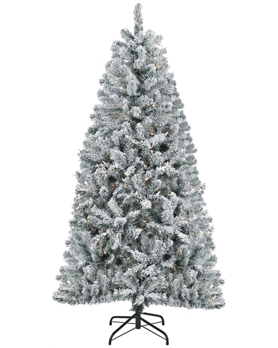 First Traditions 6ft Acacia Flocked Tree With 300 Clear Lights In Green