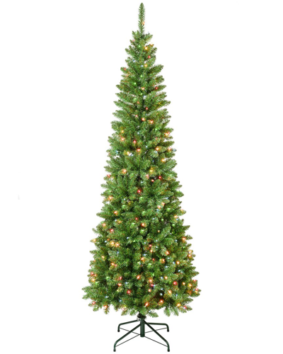 First Traditions 7.5ft Rowan Pencil Slim Tree With 350 Multi Color Lights In Green