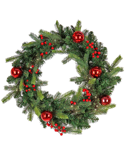 First Traditions 24in Feel Real® Scotch Creek Fir Wreath With Battery Operated Led Lights & Timer In Green
