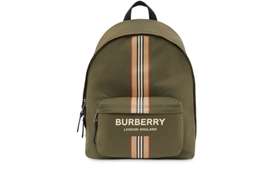 Pre-owned Burberry Logo And Icon Stripe Backpack Green/beige