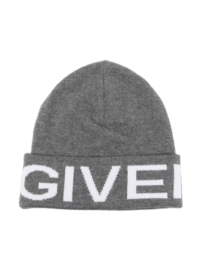 Givenchy Kids' Logo印花套头帽 In Grey