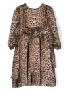 ROBERTO CAVALLI JUNIOR LEOPARD-PRINT LONG-SLEEVE SILK DRESS