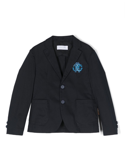 Roberto Cavalli Junior Kids' Embroidered-logo Single-breasted Blazer In Blue