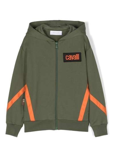 Roberto Cavalli Junior Kids' Logo-patch Zip-up Hoodie In Green