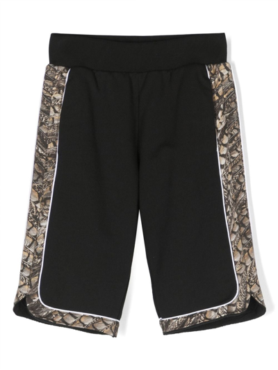 Roberto Cavalli Junior Kids' Abstract-print Panelled Cotton Shorts In Black