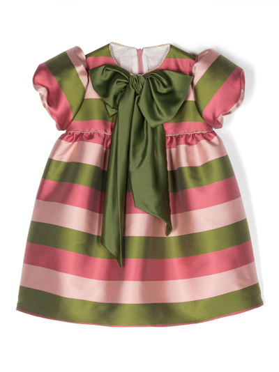 La Stupenderia Babies' Stripe-print Cotton Dress In Green