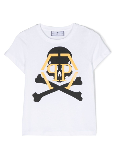 Philipp Plein Junior Kids' Skull-print Cotton T-shirt In White