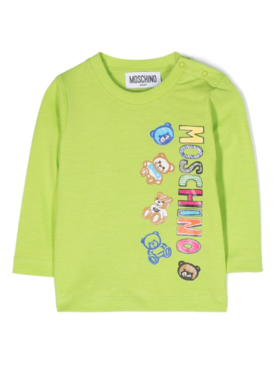 Moschino Babies' Logo-print Long-sleeve T-shirt In Green