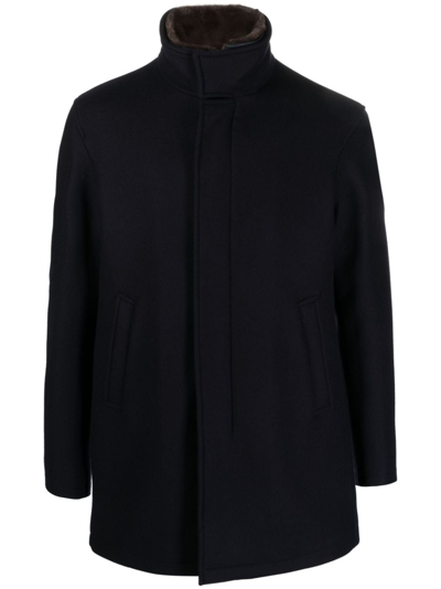 Herno High-neck Concealed-fastening Coat In Blue