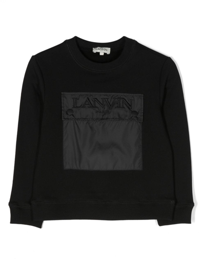 Lanvin Enfant Kids' Logo-embroidered Flap-pocket Sweatshirt In Black