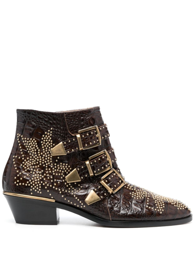 Chloé Susanna 50mm Studded Ankle Boots In Brown