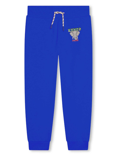 Kenzo Kids' Logo-embroidered Cotton Track Pants In Blue