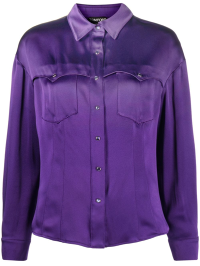 Tom Ford Western-style Satin Shirt In Purple