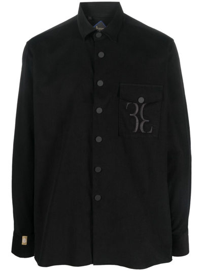 Billionaire Monogram-embroidered Cotton-corduroy Shirt In Black