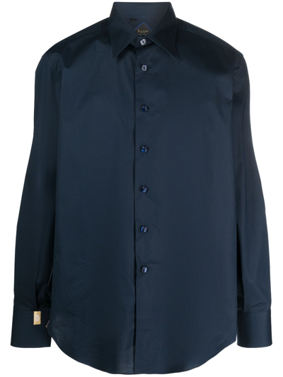 Billionaire Slim-cut Logo-embroidered Shirt In Blue