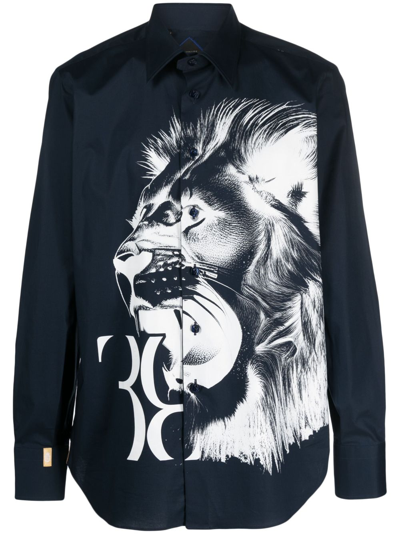 Billionaire Lion-print Long-sleeve Shirt In Black