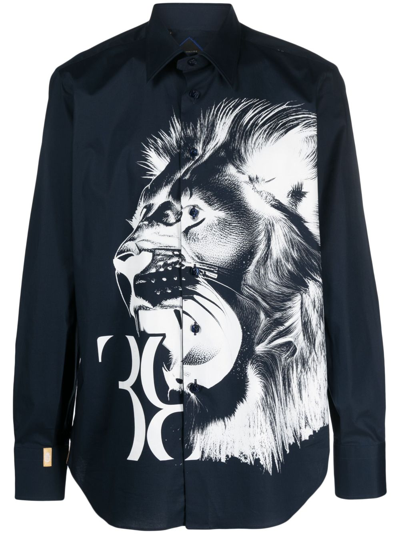Billionaire Lion-print Long-sleeve Shirt In Blue