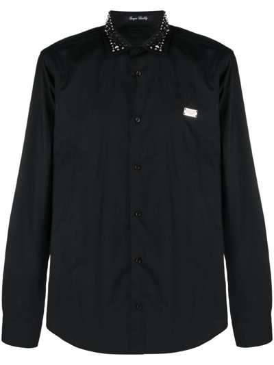 Philipp Plein Sugar Daddy Studded-collar Shirt In Black