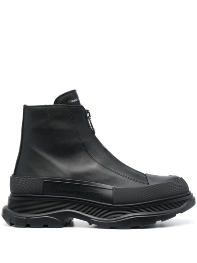 Alexander Mcqueen Tread Slick Zip-up Ankle Boots In Black