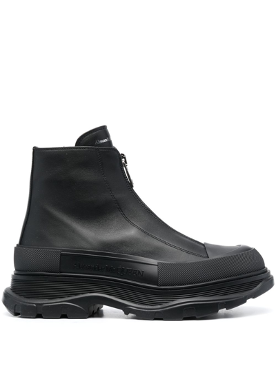 Alexander Mcqueen Tread Slick 拉链及踝靴 In Black