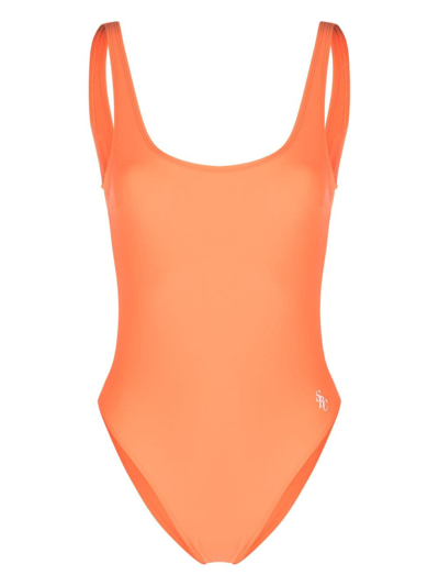 SPORTY AND RICH LOGO-PRINT OPEN-BACK SWIMSUIT