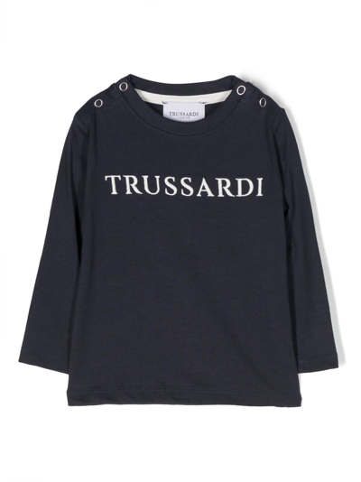 Trussardi Junior Babies' Logo-embroidered Cotton T-shirt In Blue