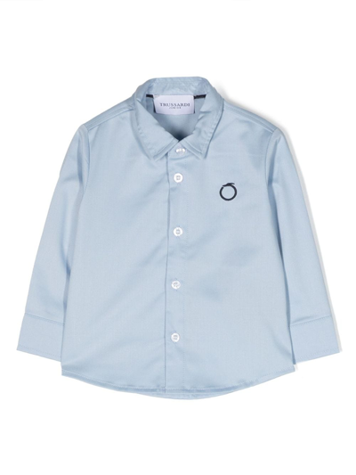 Trussardi Junior Babies' Logo刺绣棉衬衫 In Blue