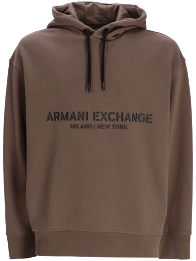 Armani Exchange Logo-print Cotton Hoodie In Brown