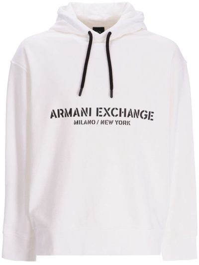 Armani Exchange Logo-print Cotton Hoodie In White
