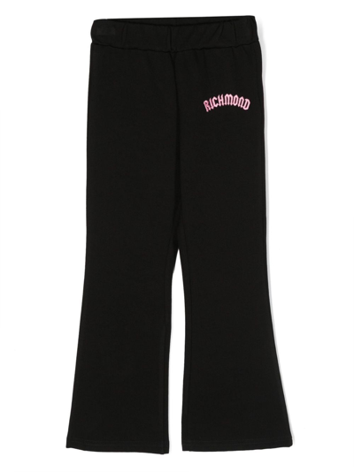 John Richmond Junior Kids' Logo-embroidered Flared Trousers In Black