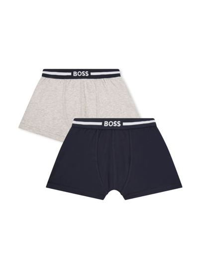 Bosswear Kids' Logo-waistband Cotton Boxers (set Of Two) In Blue