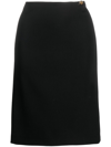 Versace Black Midi Skirt With Side Slit In Stretch Wool Woman In Black