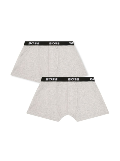 Bosswear Kids' Logo-waistband Cotton Boxers (pack Of Two) In Grey