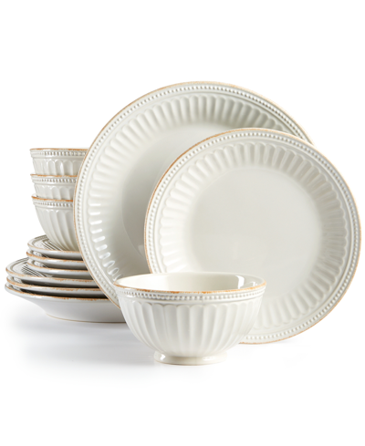 LENOX FRENCH PERLE GROOVE 12 PC. DINNERWARE SET, SERVICE FOR 4
