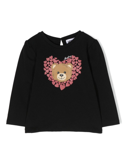 Moschino Babies' Teddy Bear-print Cotton T-shirt In Black