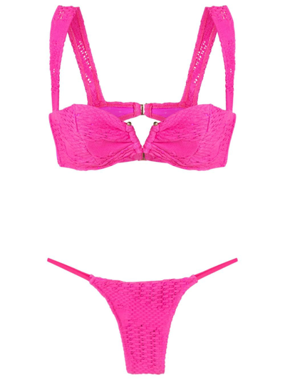 Amir Slama Woven Balconete Bikini Set In Pink