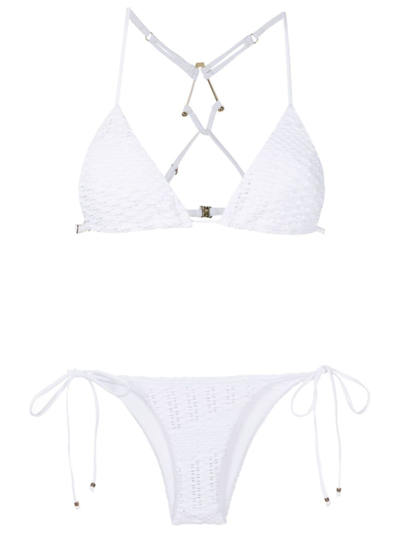 Amir Slama Embosed-finish Triangle-cup Bikini In White