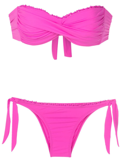 Amir Slama Beaded-trim Bandeau Bikini In Pink