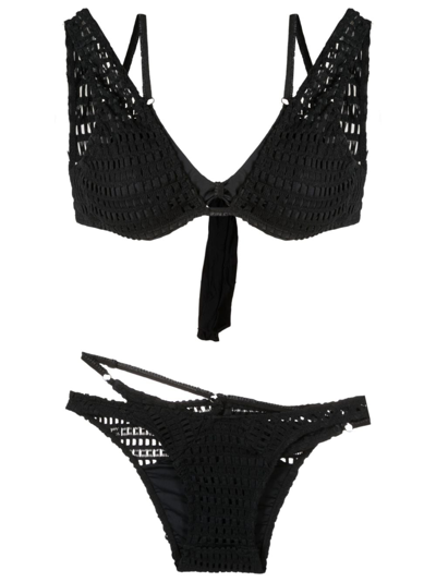 Amir Slama Open-knit Layered Bikini Set In Black