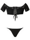 Amir Slama Open-knit Off-shoulder Bikini Set In Black