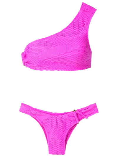 Amir Slama Woven Off-shoulder Bikini Set In Pink