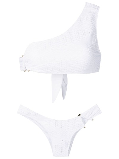 Amir Slama Open-knit Off-shoulder Bikini Set In White