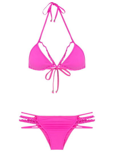 Amir Slama Beaded-strap Triangle Bikini In Pink