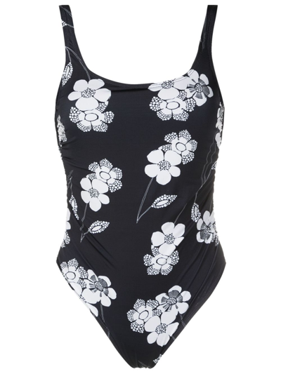 Amir Slama Floral-print Scoop-back Swimsuit In Black