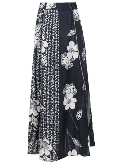 Amir Slama Floral-print High-waist Skirt In Black