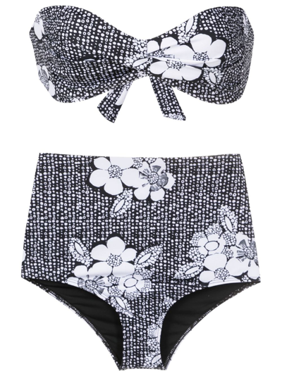 Amir Slama Floral-print Bikini Set In Black